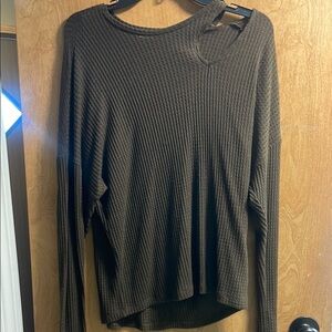 Black Ribbed Cut Out Blouse